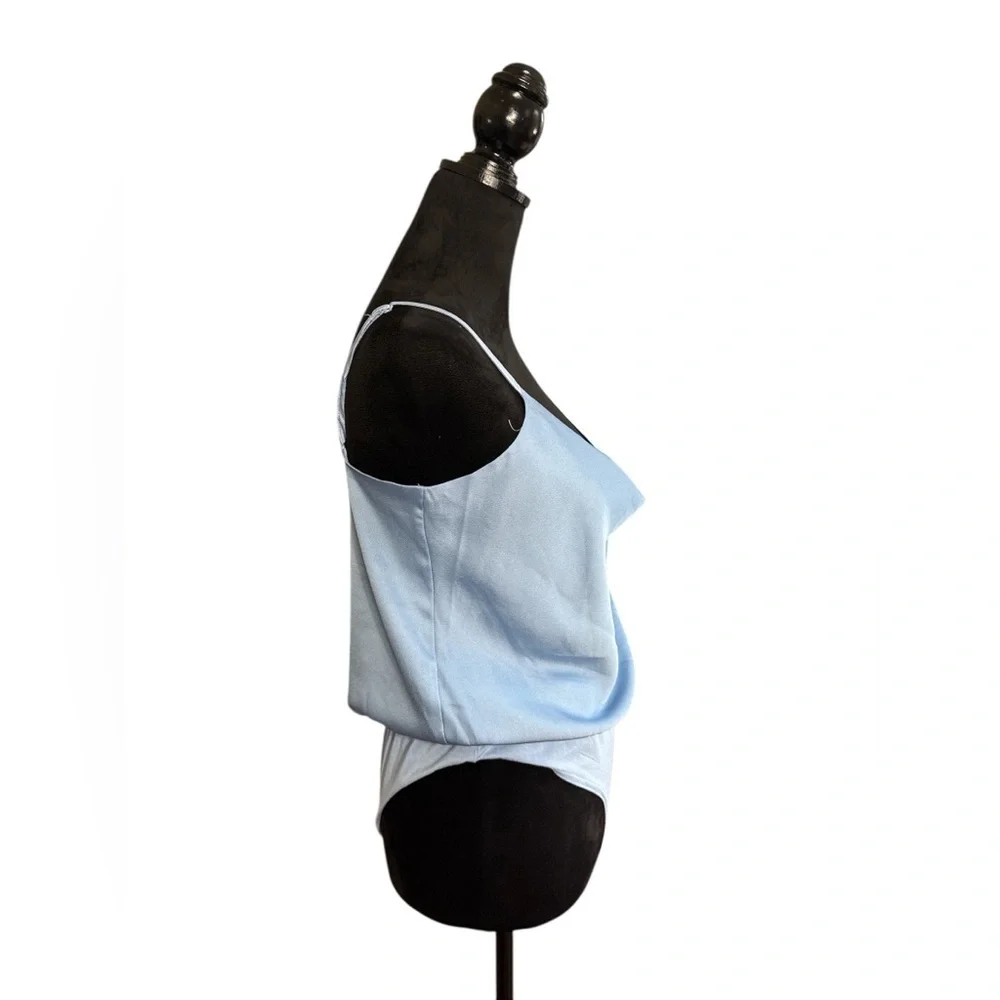 She + Sky Light Blue Draped Cowl Neck Bodysuit Size L New - Picture 5 of 7